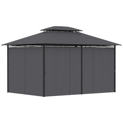 Outsunny Cenador Para Jardín 3x4 M Con Doble Techo Paredes Laterales Gris_3