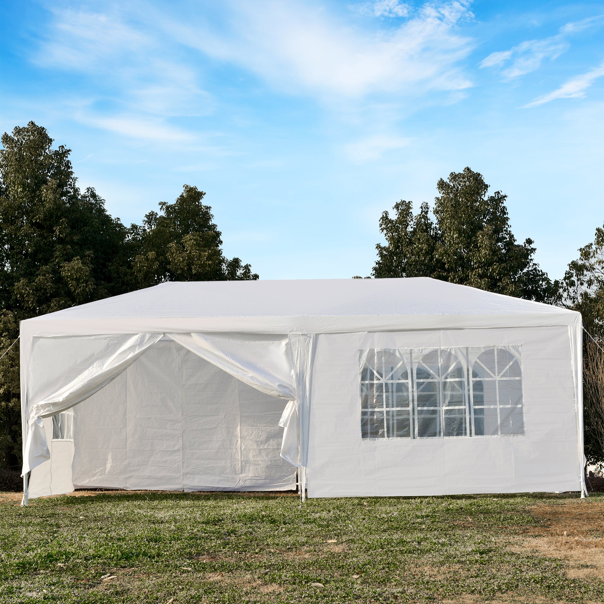 Outsunny Carpa Para Fiestas 6x3 M Con 2 Puertas 4 Paredes Extraíbles_1