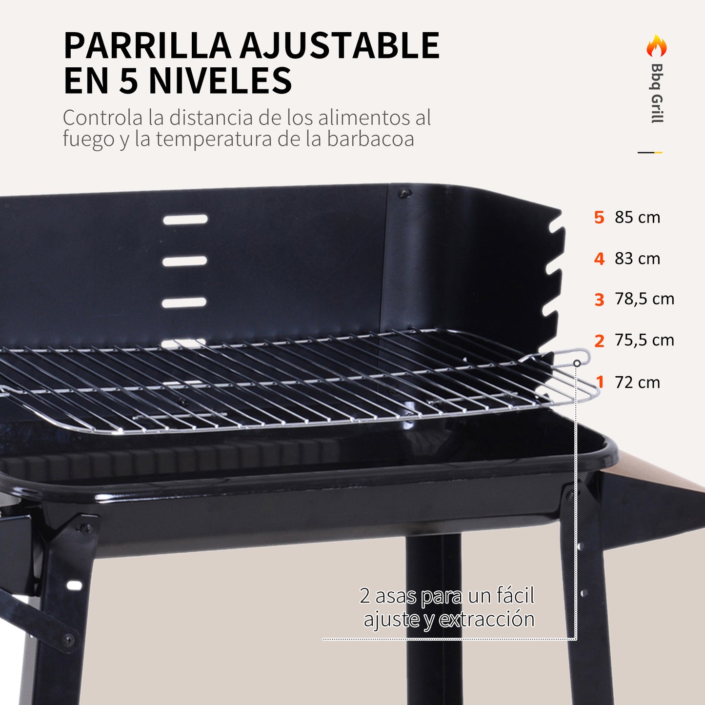 Outsunny Barbacoa Carbón Altura Parrillas Ajustable Estantes Ruedas 83x46x87 Cm_3