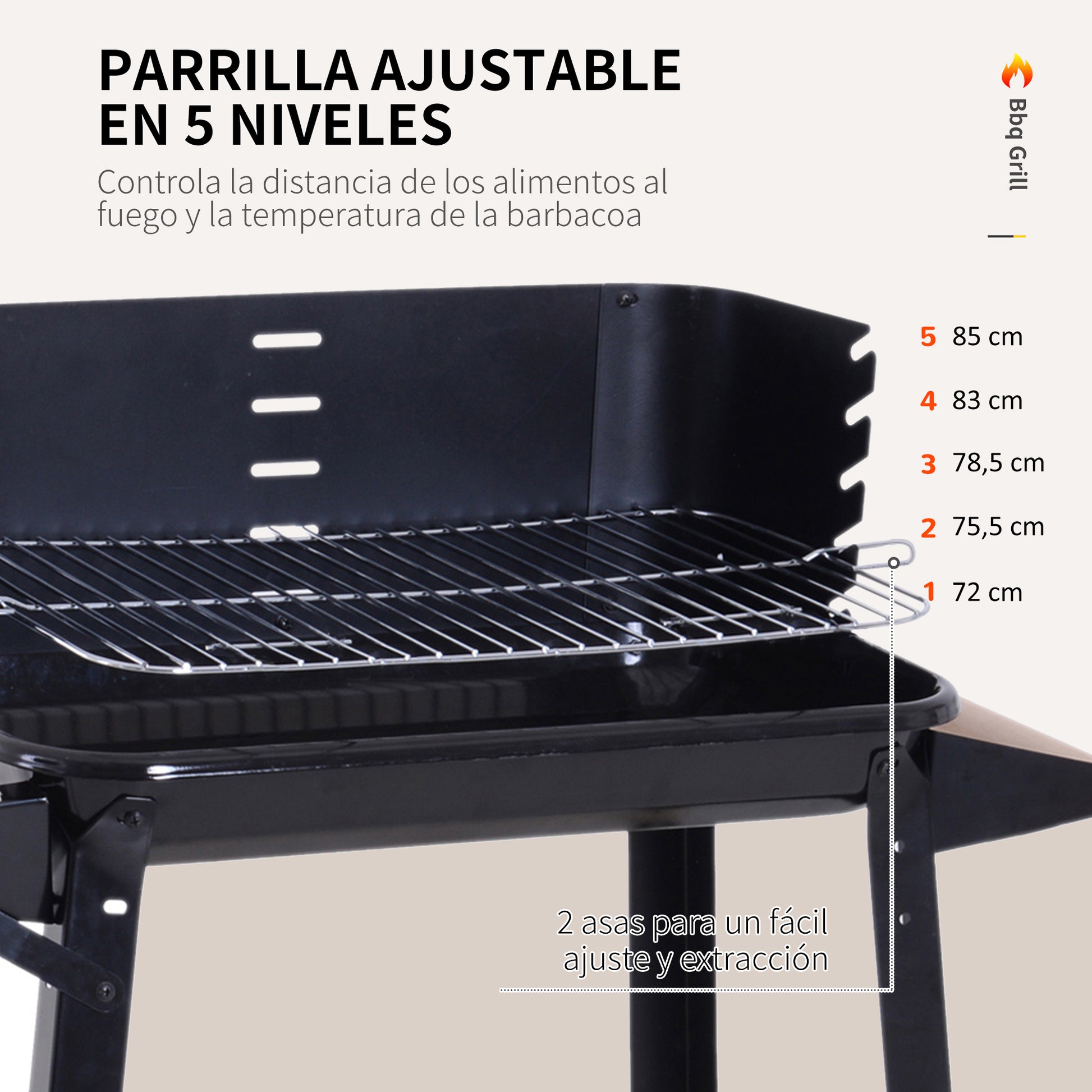 Outsunny Barbacoa Carbón Altura Parrillas Ajustable Estantes Ruedas 83x46x87 Cm_3