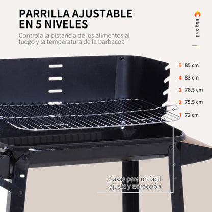 Outsunny Barbacoa Carbón Altura Parrillas Ajustable Estantes Ruedas 83x46x87 Cm_3