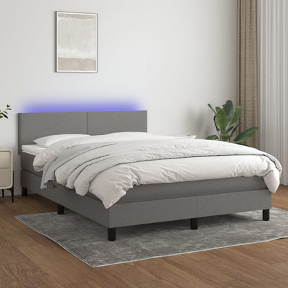 Cama Box Spring Con Colchón Y Led Tela Gris Oscuro 140x190 Cm / Vetonek_1