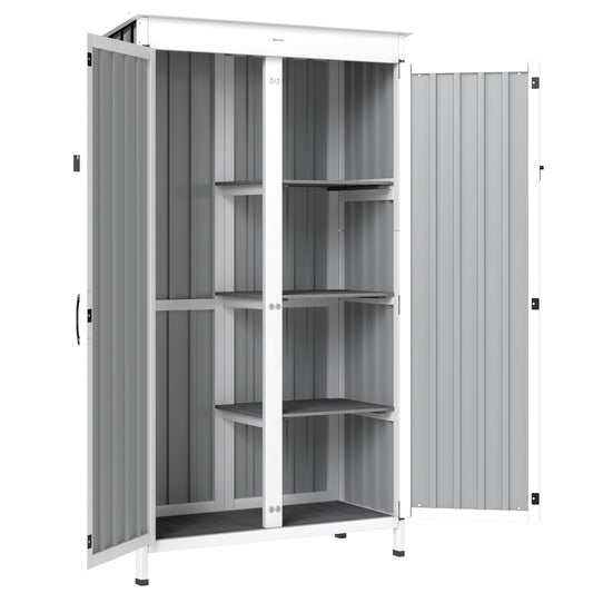 Outsunny Caseta De Jardín De Madera Y Acero 94x43x166 Cm Con Estantes 2 Puertas_0