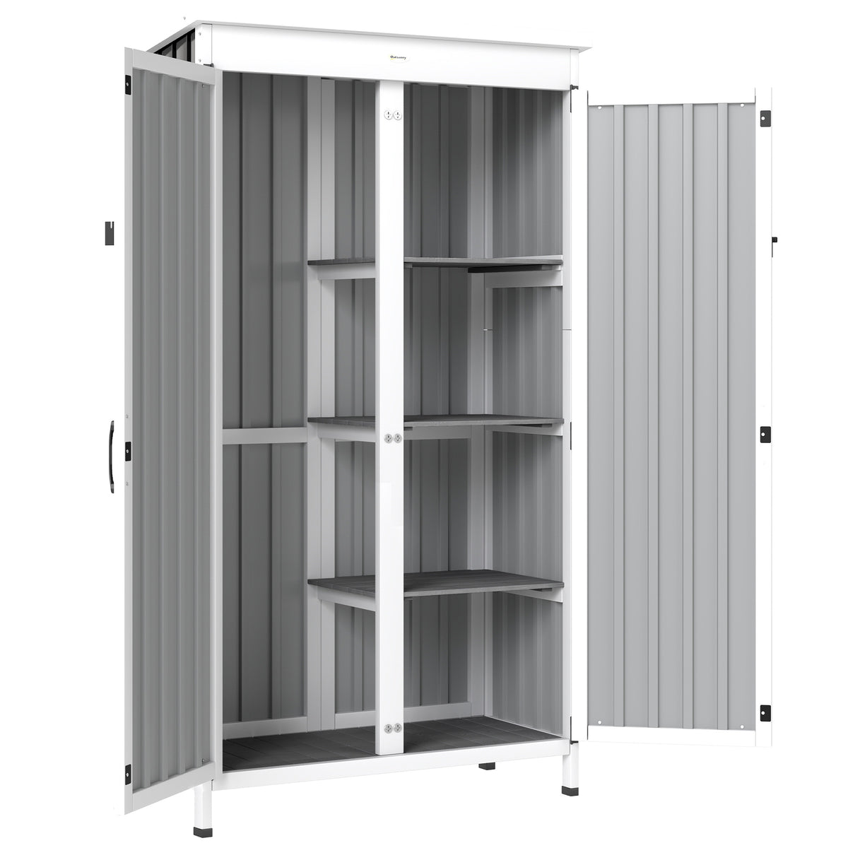 Outsunny Caseta De Jardín De Madera Y Acero 94x43x166 Cm Con Estantes 2 Puertas_0