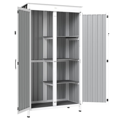 Outsunny Caseta De Jardín De Madera Y Acero 94x43x166 Cm Con Estantes 2 Puertas_0