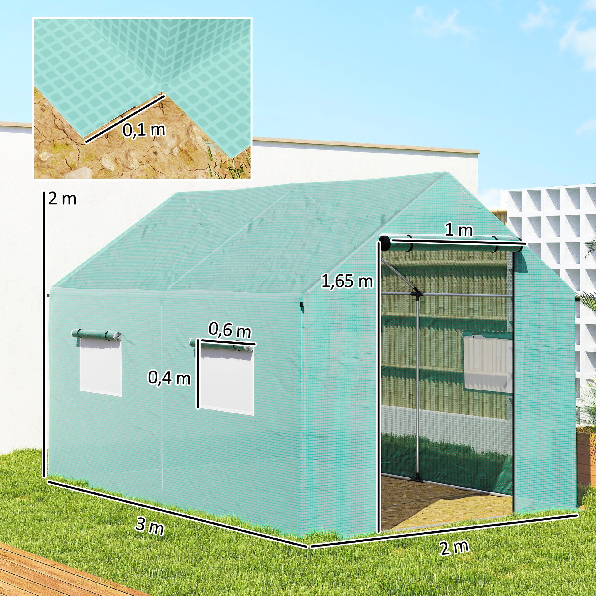 Outsunny Invernadero De Exterior 2x3x2 M Con 4 Ventanas De Malla Verde_2