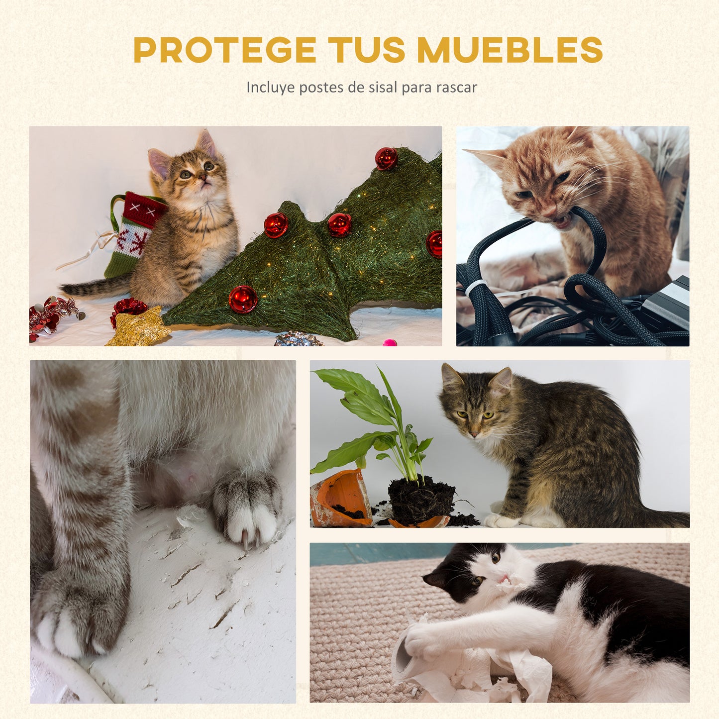Pawhut Árbol Para Gatos 100 Cm Con Postes Para Rascar Cama 48x35x100 Cm Gris_4