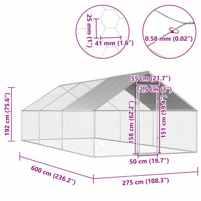 Vidaxl Jaula Gallinero De Exterior De Acero Galvanizado 2,75x6x1,92 M_2