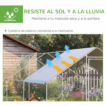 Pawhut Gallinero Para Exterior 3x6x2m Con Cubierta De Pe Y Cerradura Plata_3