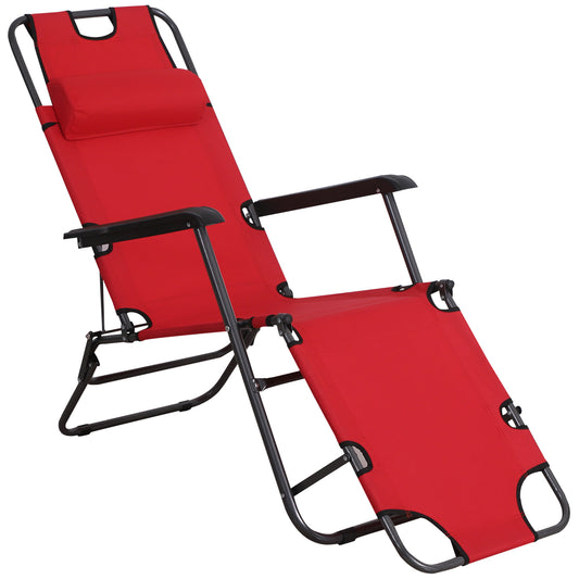 Outsunny Tumbona Reclinable Y Plegable Con Respaldo Ajustable 135x60x89 Cm Rojo_0