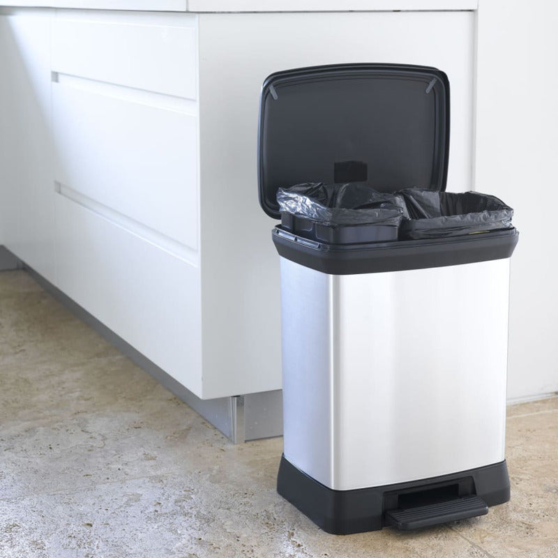 Curver Papelera Doble De Pedal Deco Plateado 10l+18l_5