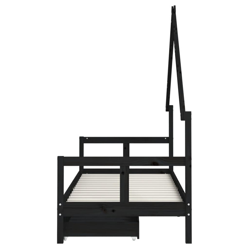 Vidaxl Estructura De Cama Niños Con Cajones Madera Pino Negro 80x200cm_5