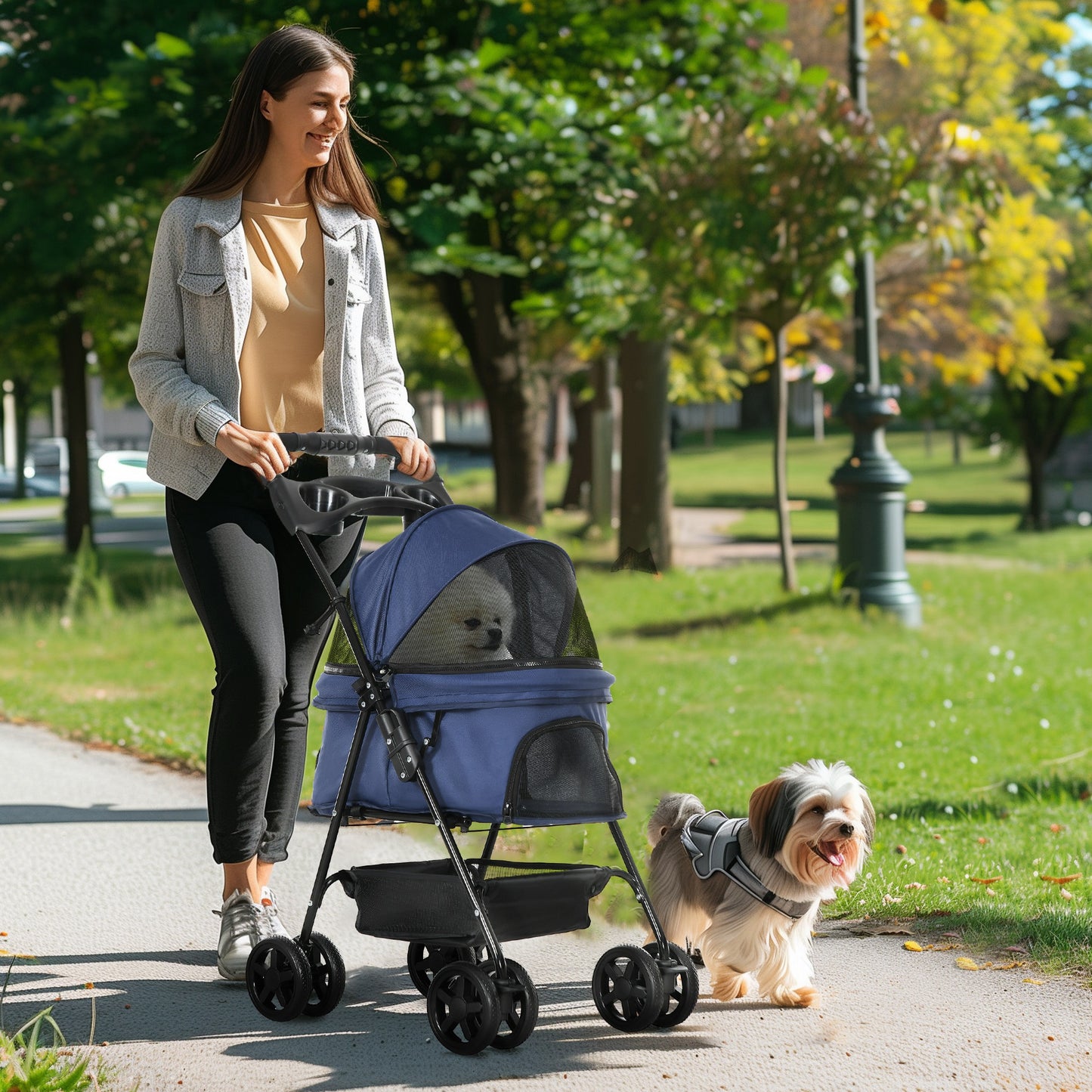 Pawhut Cochecito Para Perros Plegable Con Ruedas Universales 67x45x96 Cm Azul_1