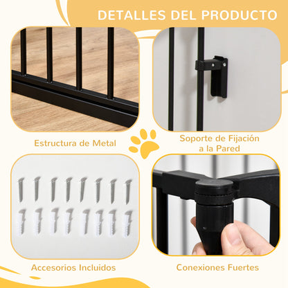 Pawhut Barrera Para Perros Plegable De 3 Paneles Con Cierre Inteligente Negro_5