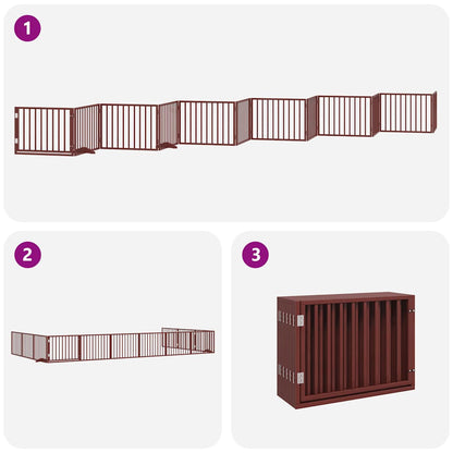 Vidaxl Puerta De Perros Plegable 12 Paneles Madera Álamo Marrón 960 Cm_3