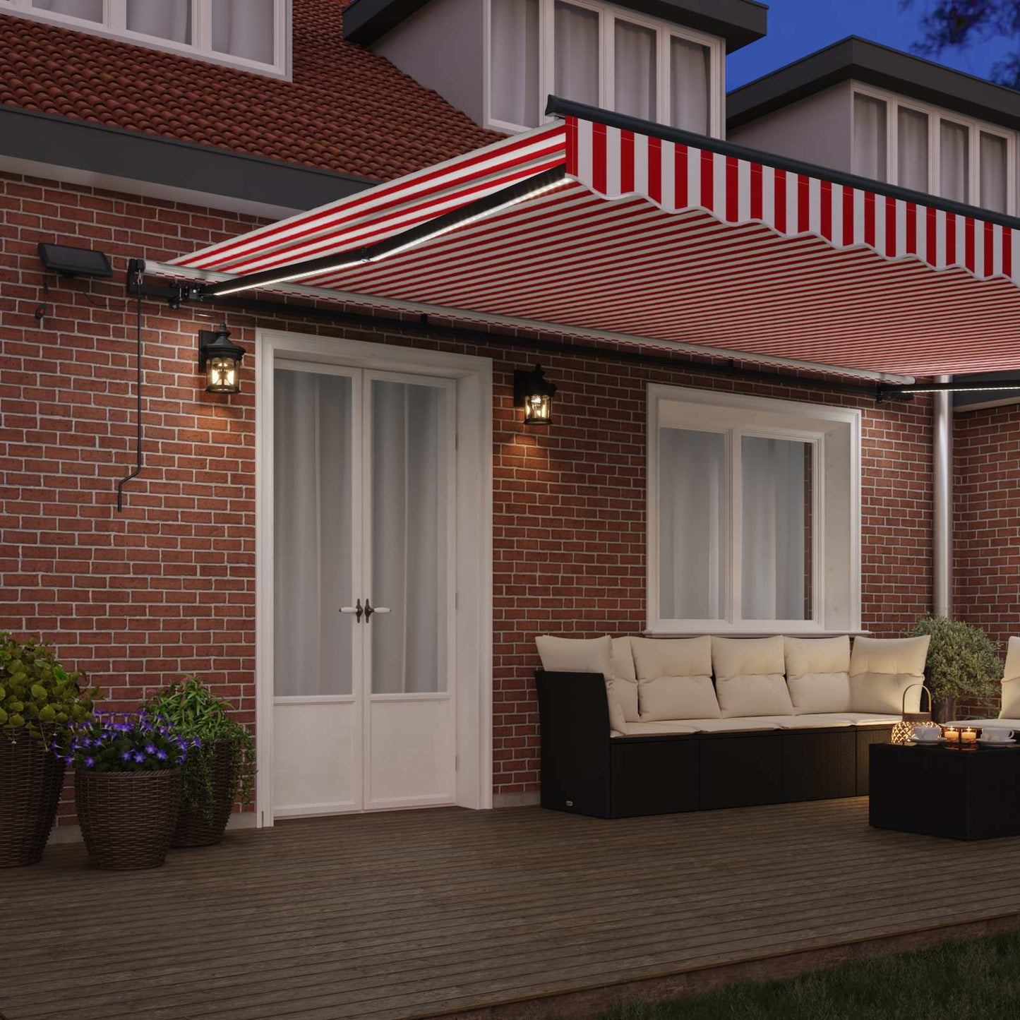 Toldo Retráctil Rojo Y Blanco 500 X 350 Cm Tela Y Aluminio_2