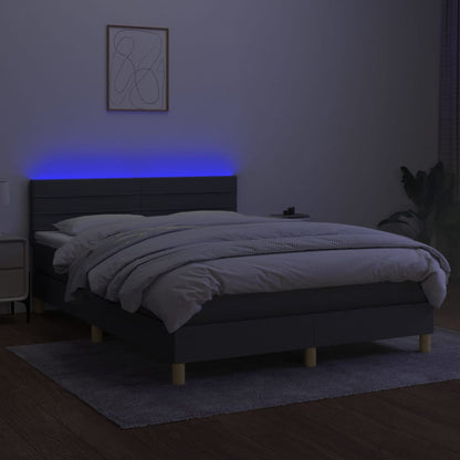 Cama Box Spring Colchón Y Luces Led Tela Gris Oscuro 140x190 Cm / Vetonek_3