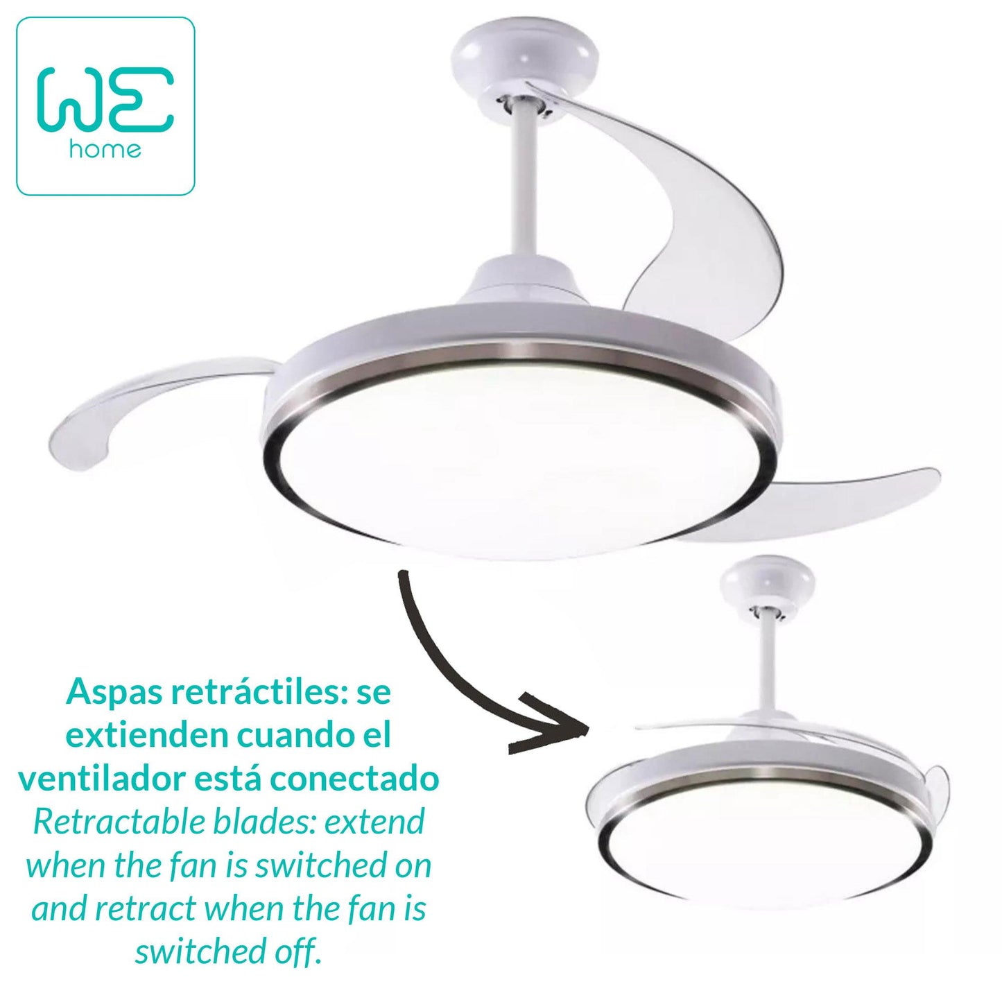 Ventilador Techo LED Ø53x30cm, Silencioso, 6 Velocidades, Luz 3 Tonos, Aspas Retráctiles_1