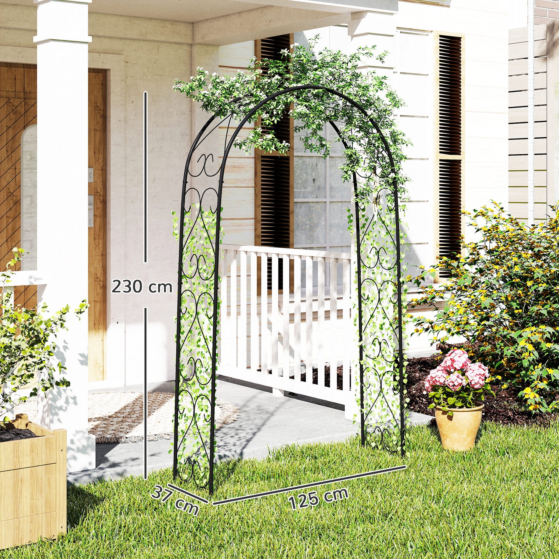Outsunny Arco De Jardín De Acero Diseño Espiral De Corazón 125x37x230 Cm Negro_2