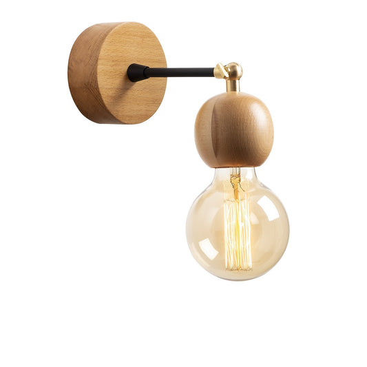Aplique De Pared, Madera , Natural, 10x10x14, Casquillo E 27 Max 40 W