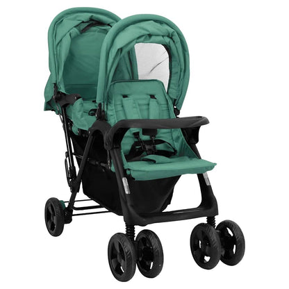 Vidaxl Carrito Para Gemelos Tandem De Acero Verde_1
