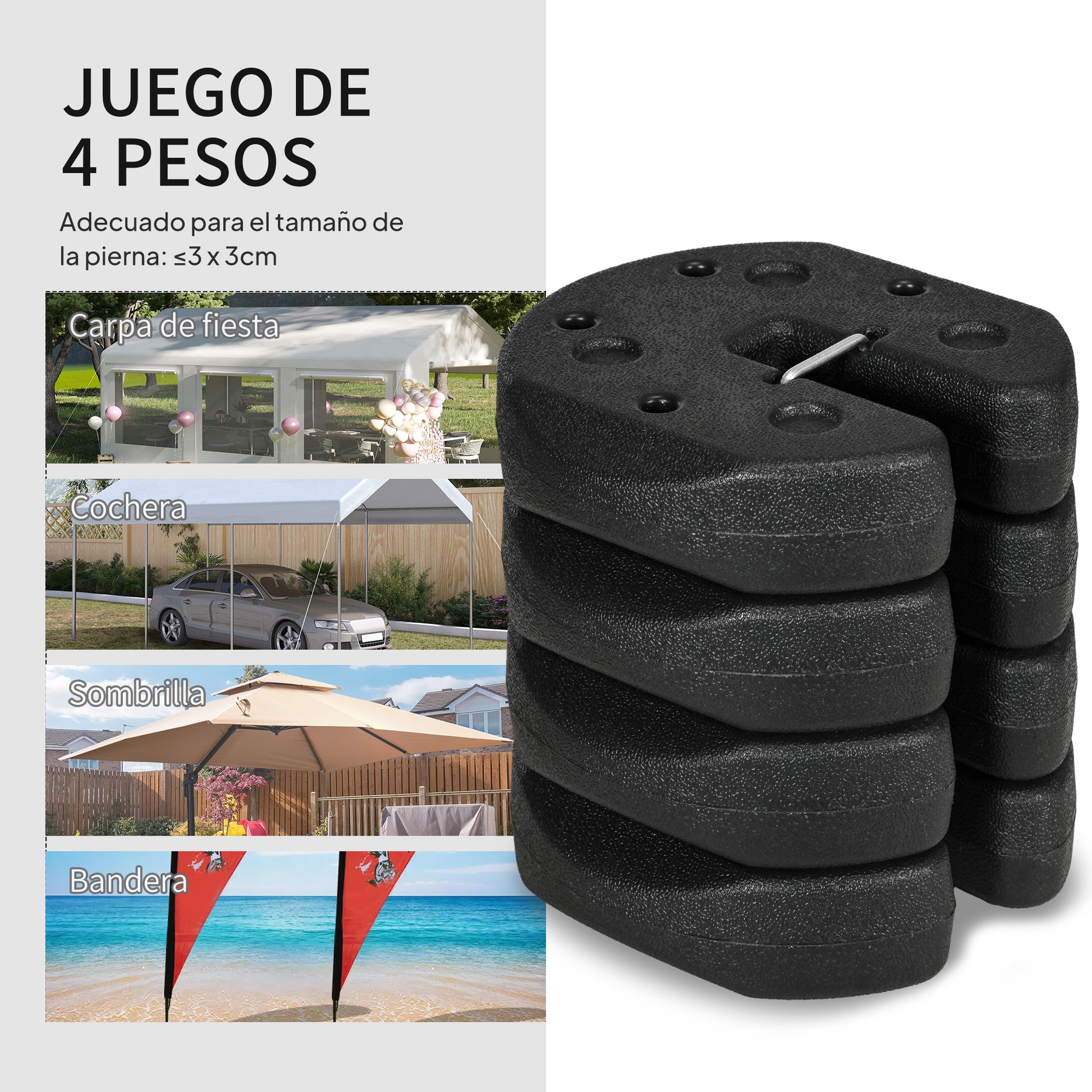 Outsunny Pack De 4 Pesos Para Carpas Plegables Pesos Para Cenador Rellenados Con Cemento Bases Para Toldo Pérgola Ø22x5_3