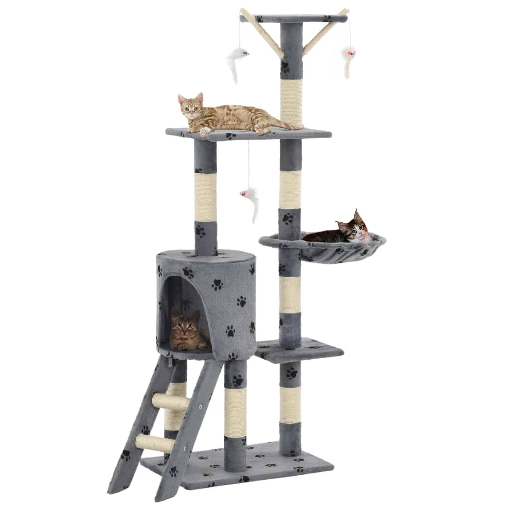 Vidaxl Rascador Para Gatos Con Poste De Sisal 138 Cm Huellas Gris_1