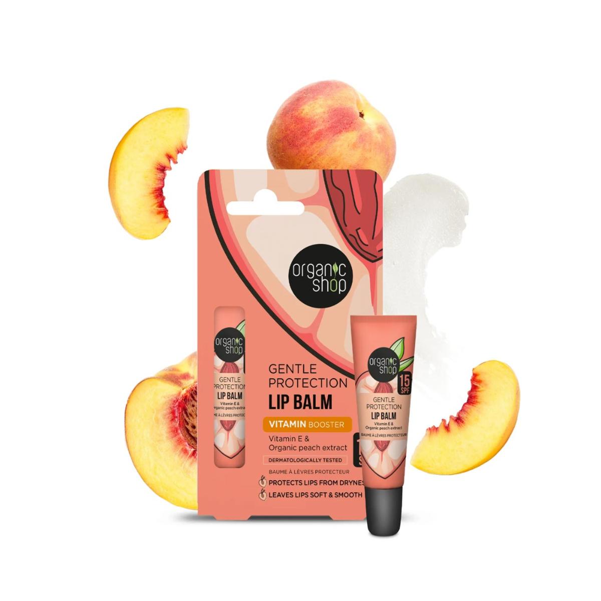 Bálsamo labial protección suave spf 15 vitamina e y extracto de melocotón, Organic Shop 10 ml