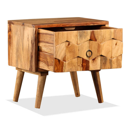 Mesita De Noche Con 1 Cajón Madera Maciza De Sheesham_2