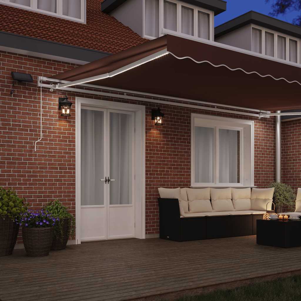 Toldo Retráctil Manual Con Luces Led Marrón 500x300 Cm_2