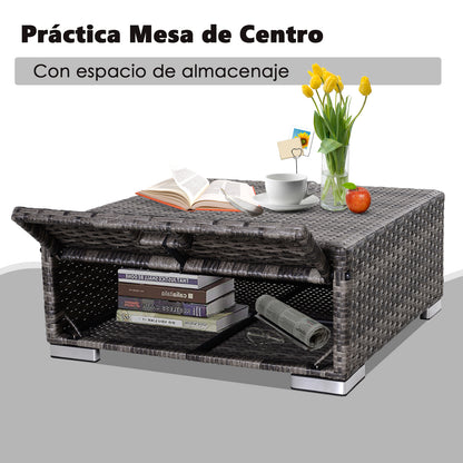 Outsunny Conjunto De Sofás De Ratán 3 Piezas Almacenaje Respaldo Ajustable Gris_5