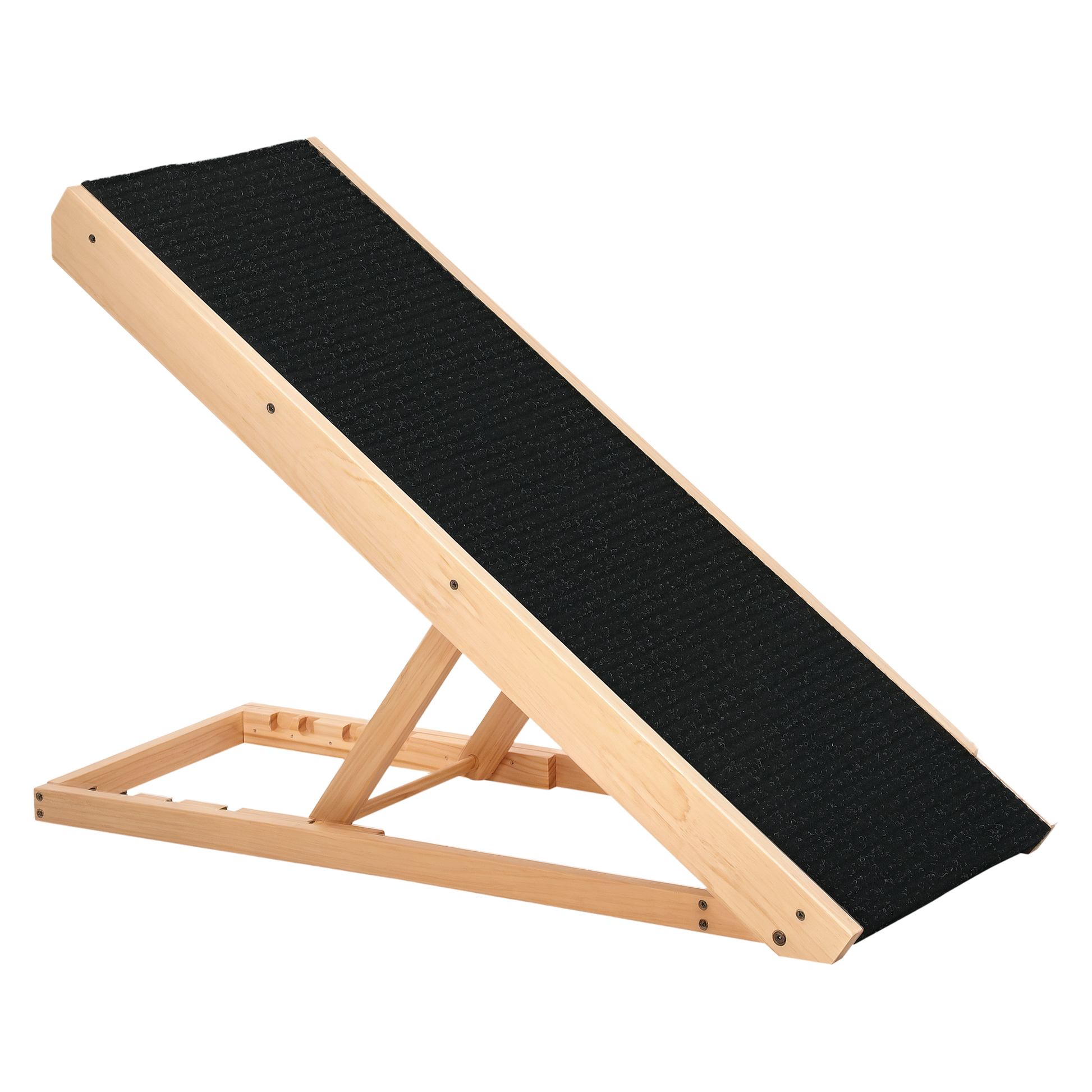 Pawhut Rampa Plegable Perros Madera Antideslizante Altura Ajustable 90x40x61 Cm_0