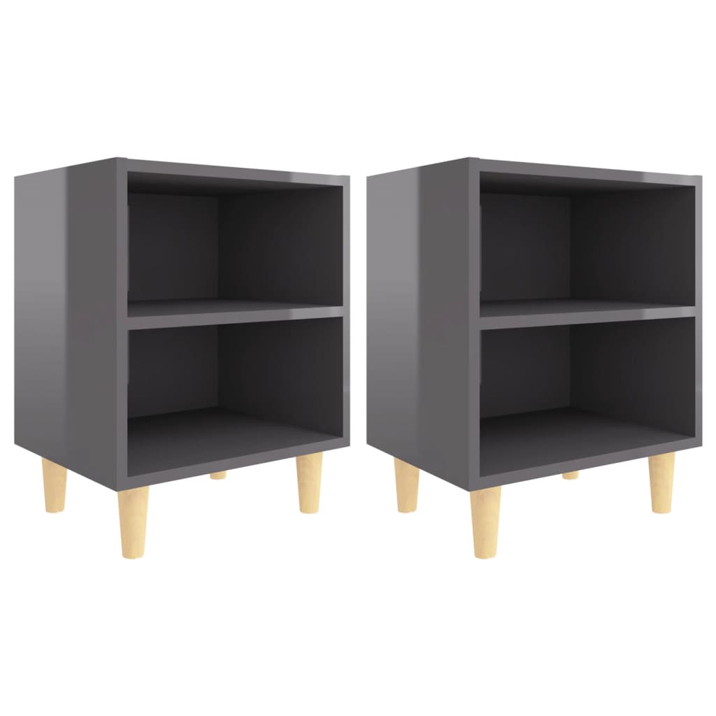 Mesitas De Noche 2 Uds Patas De Madera Gris Brillo 40x30x50 Cm_0