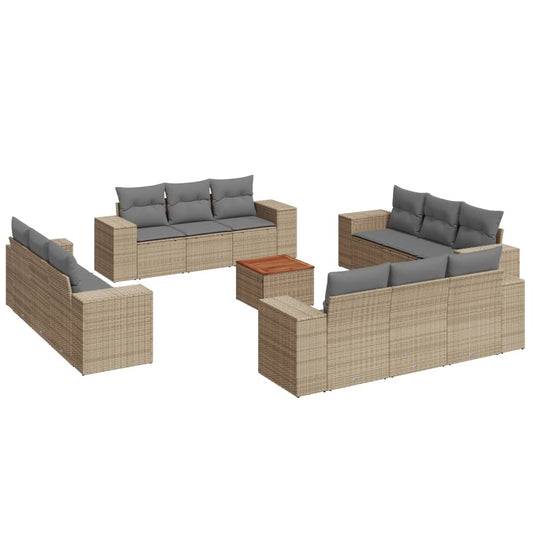 Set Sofás De Jardín Con Cojines 13 Pzas Ratán Sintético Beige / Vetonek_0
