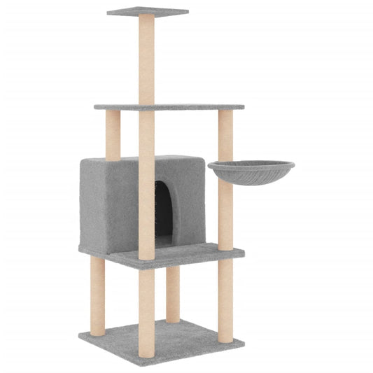 Rascador Para Gatos Con Postes De Sisal Gris Claro 132 Cm_0