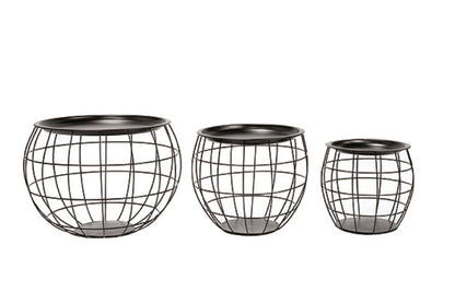 Mesa De Centro Redonda,mesa Auxiliar Con Almacenaje Incorporado Metal Industrial Negro (juego De 3) S/m/l- Muebles De Salón_0