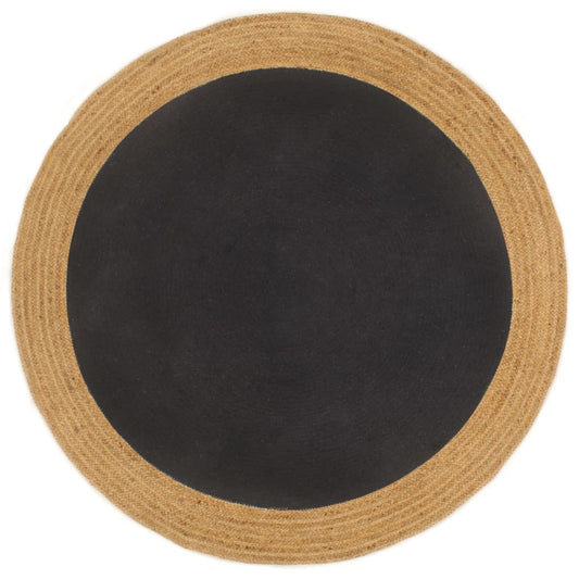 Alfombra Trenzada Yute Y Algodón Redonda Negra Y Natural 150 Cm / Vetonek_0