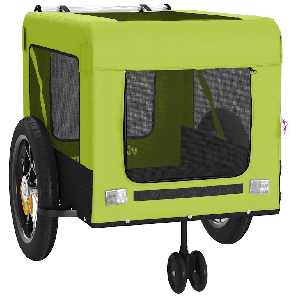 Remolque De Bicicleta Mascotas Hierro Tela Oxford Verde Negro_5
