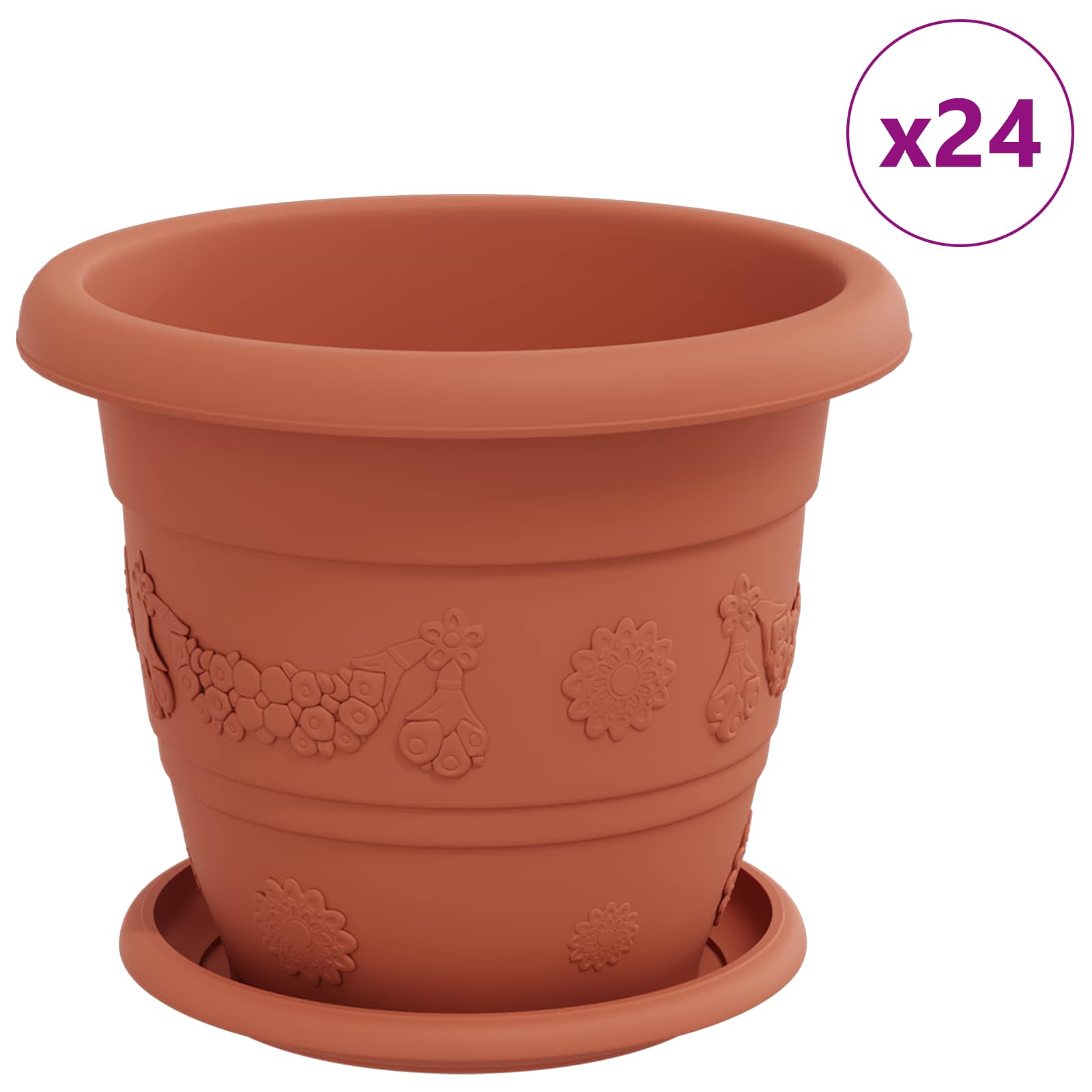Macetas 24 Pcs Rojo Ladrillo Ø 22 X 18 Cm Plástico_0