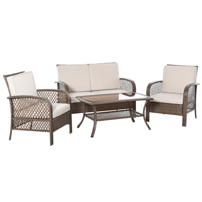 Outsunny Conjunto De 4 Muebles De Ratán Pe Exterior Para Jardín Terraza Marrón_0