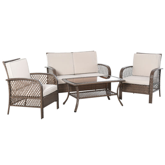 Outsunny Conjunto De 4 Muebles De Ratán Pe Exterior Para Jardín Terraza Marrón_0