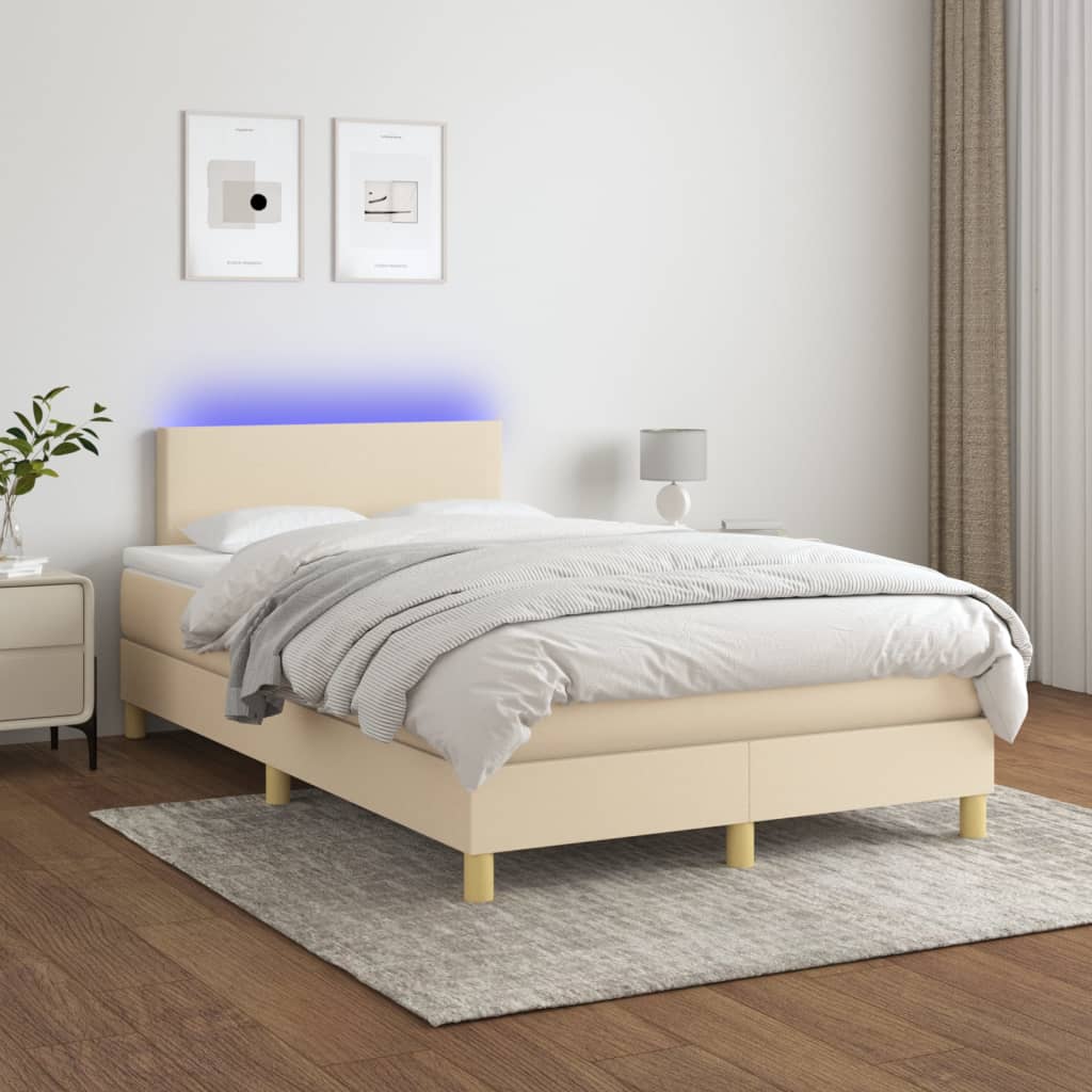 Cama Box Spring Con Colchón Y Led Tela Crema 120x200 Cm / Vetonek_4