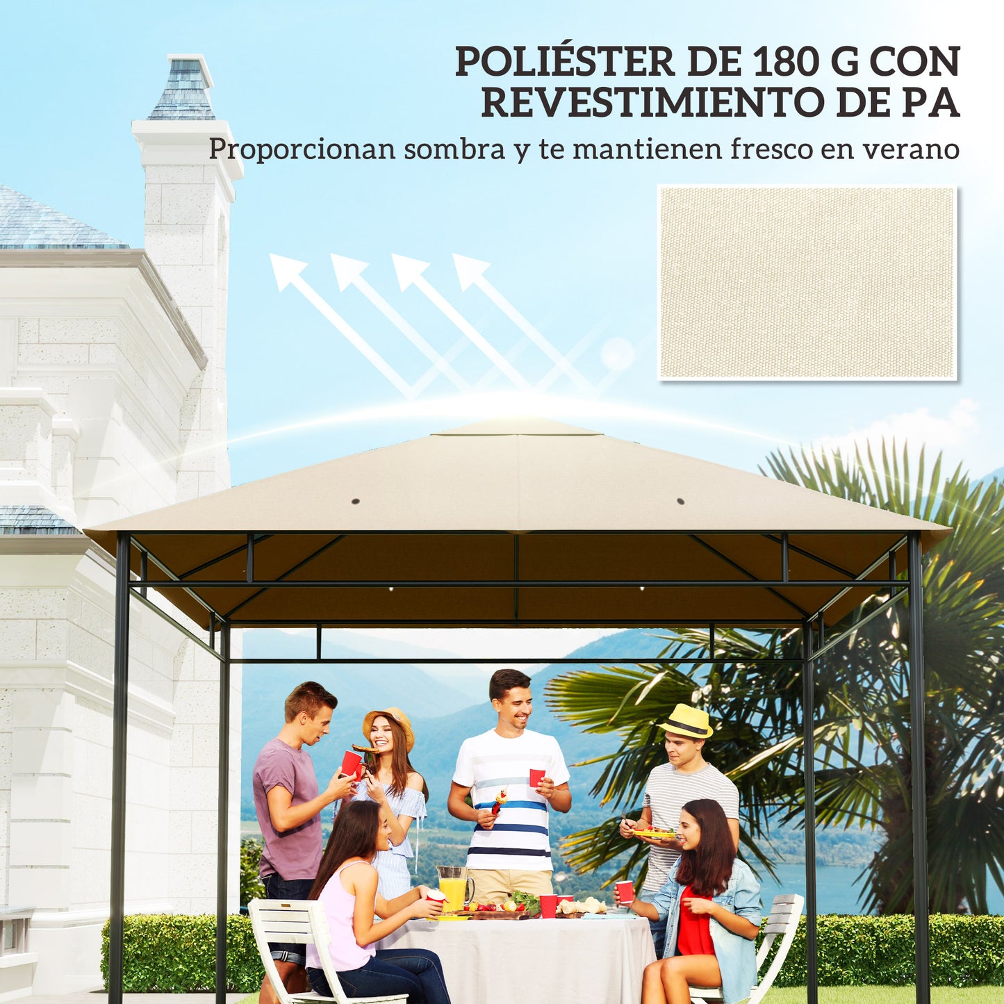 Outsunny Techo De Repuesto Para Cenador 3x3 M Con Orificios Anti-uv Crema_5