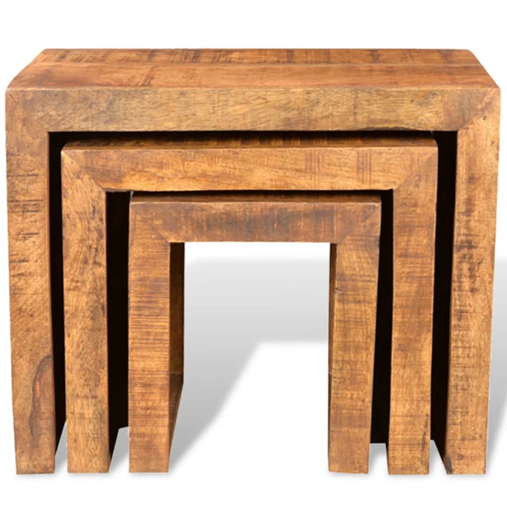 Set De 3 Mesitas Apilables De Madera Maciza De Mango_0