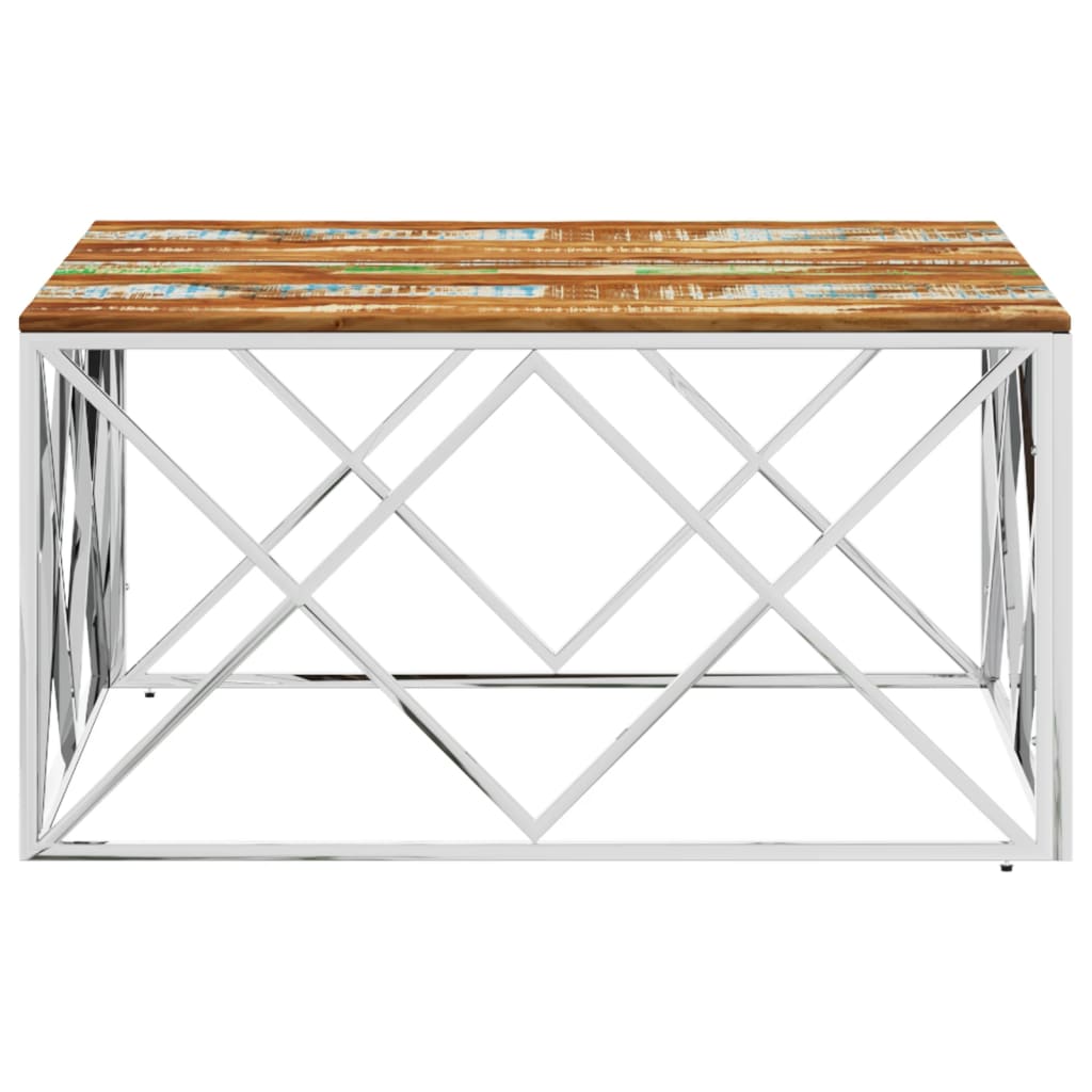 Mesa De Centro Acero Inoxidable Y Madera Reciclada Plateada_1