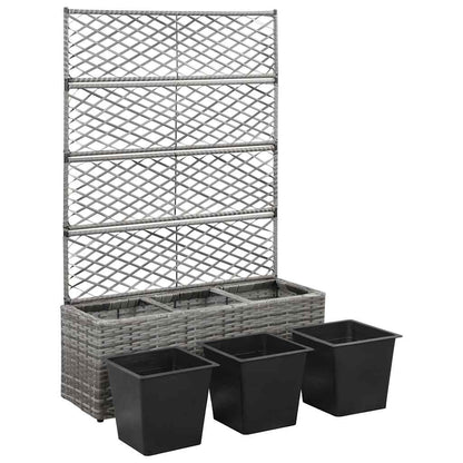 Enrejado Y Arriate 3 Macetas Ratán Sintético Gris 83x30x130 Cm_3