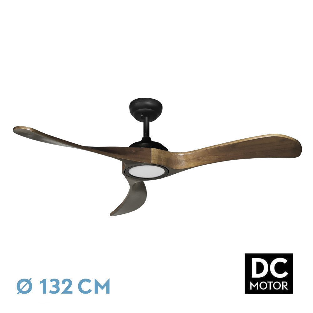 Ventilador Dc Castelo 18w Negro/roble 3 Aspas 132d Reg. Intensidad 2250lm 3000k-6000k C/remoto, Timer, Mem._0