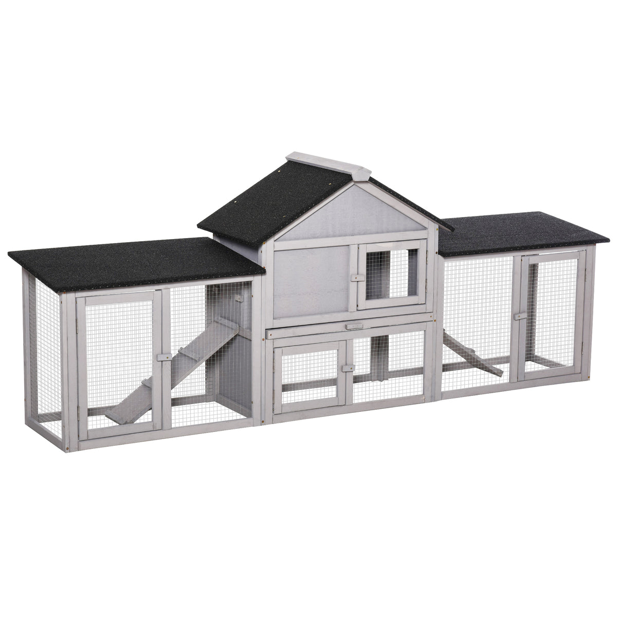 Conejera Exterior Madera Para 2-4 Conejos Pawhut 210x45,5x84,5 Cm Gris_0