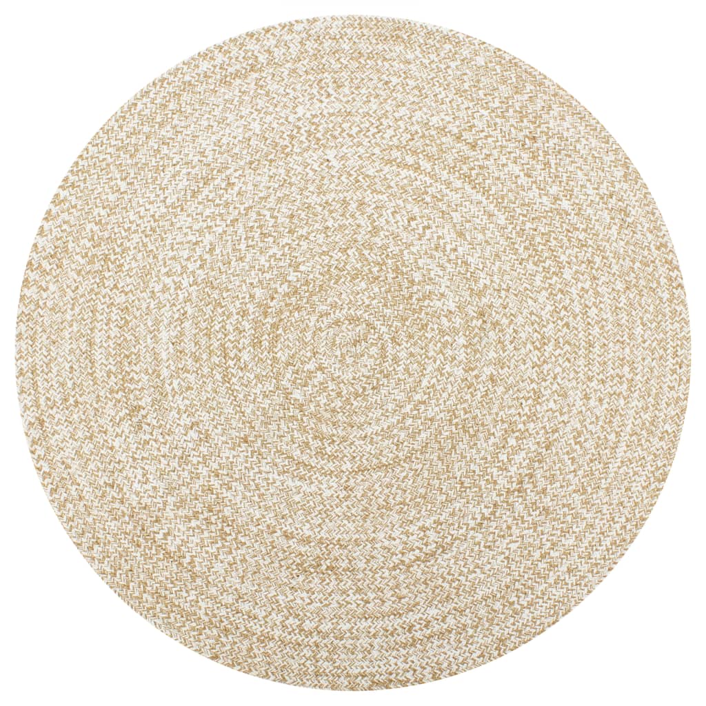 Alfombra De Yute Tejida A Mano Blanco Y Natural 120 Cm / Vetonek_4