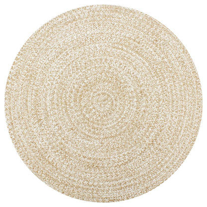 Alfombra De Yute Tejida A Mano Blanco Y Natural 150 Cm / Vetonek_1